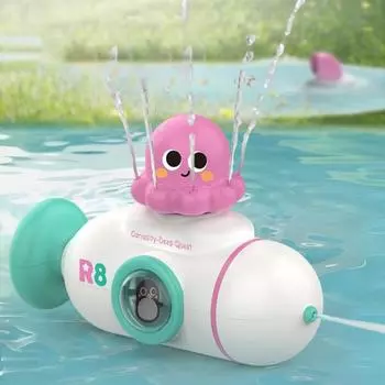 Интерактивная забавная игрушка-осьминог для ванны с вращающимся перископом для распылителя воды и безопасными гладкими краями для малышей белый