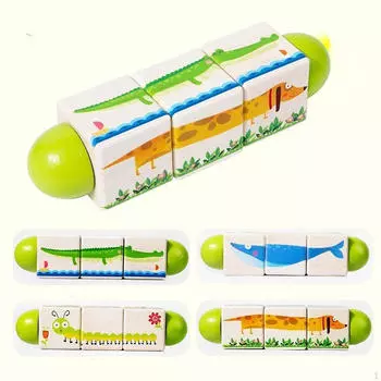 Интерактивные деревянные головоломки-блоки для взаимодействия родителей и детей, подарок для раннего обучения animal green