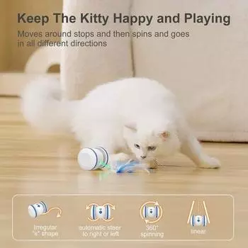 Интерактивные игрушки для кошек Автоматическая движущаяся игрушка-кошка-мышь Игрушка для погони за кошкой с дразнящими перьями USB Аккумуляторная игрушка для кошек для кошек Котята синий