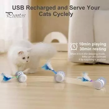 Интерактивные игрушки для кошек Автоматическая движущаяся игрушка-кошка-мышь Игрушка для погони за кошкой с дразнящими перьями USB Аккумуляторная игрушка для кошек для кошек Котята синий