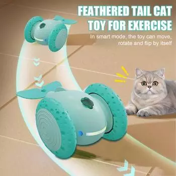 Интерактивные игрушки для кошек, для домашних кошек, перезаряжаемые через USB, умные электрические мобильные машины с дистанционным управлением, игрушка-мышь для кошек с перьевым хвостом циан