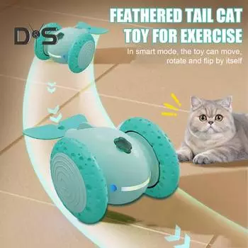 Интерактивные игрушки для кошек, для домашних кошек, перезаряжаемые через USB, умные электрические мобильные машины с дистанционным управлением, игрушка-мышь для кошек с перьевым хвостом синий