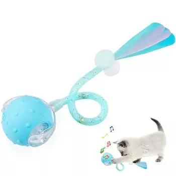 Интерактивные игрушки для кошек, мяч для кошек, живущих в помещении, автоматическая движущаяся игрушка-мяч с эластичным сетчатым хвостом синий
