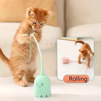 Интерактивные игрушки для кошек USB, электрические интеллектуальные катящиеся шарики, игрушки для кошек, силиконовые для домашних животных, автоматический вращающийся хвост мыши, дразнящая палочка для котенка