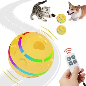 Интерактивные игрушки для собак Wicked Ball со светодиодной вспышкой Pet Cats Dogs Chew Toy Прочный автоматический катящийся мяч с дистанционным управлением жёлтый