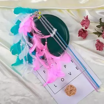 Интерактивные игрушки из кошачьих перьев, палочка-дразнилка для кошек с колокольчиком для домашних кошек розовый