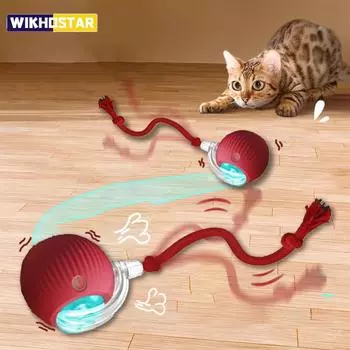 Интерактивные игрушки-мячи для кошек, автоматический катящийся мяч, искусственный хвост, перезаряжаемая умная электрическая игрушка для питомцев, дрессировка собак и кошек, имитация мыши красный