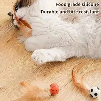 Интерактивные игрушки-мячи для кошек Интерактивный надувной мяч с перьями Игрушки для кошек и котят, живущих в помещении