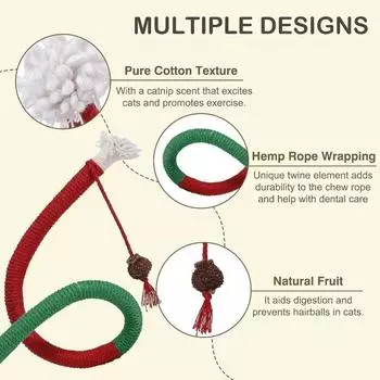 Интерактивные игрушки с кошачьей мятой, многоразовые, натуральные, кошачья мята, веревка для укуса кошки, игрушки для кошек, чистка зубов котят, жевательные игрушки для ухода за зубами красный