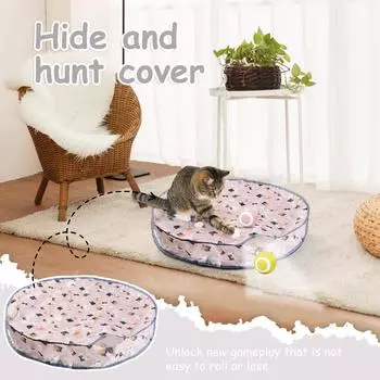 Интерактивный коврик с игрушкой для кошек, для кошек, живущих в помещении, автоматическая игра в прятки с движущимся мячом, активируемая движением, для упражнений в помещении, игровой коврик 72 см One Size