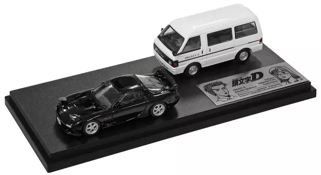 INTERALLIED Initial D Set Kyoko Iwase Project D Support Car Vanette Завершенный продукт MODELER S 1/64 Vol.13 RX-7 (ФД3С) & (Ниссан Фургон) чёрный