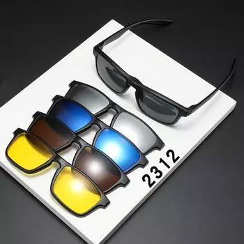Interchangeable Sunglasses Set, Men S And Women S Personalized Tr Glasses Frame, Magnetic Suction Five-Piece Polarized Sunglasses 2312 PC material rack