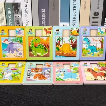 Интересная деревянная скользящая головоломка с животными, подвижная игрушка, игрушка-динозавр, подарок для тренировки мозга