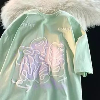 Интересная футболка с круглым вырезом и принтом букв для мужчин и женщин, летняя модная тенденция, повседневный удобный топ из чистого хлопка для пар, топ с короткими рукавами Harajuku M белый