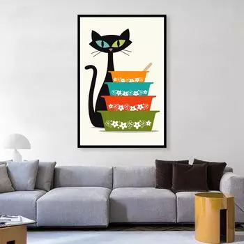 Интересная картина с изображением кошки в гостиной и кухне, настенное искусство на холсте 21cm30cm NoFrame