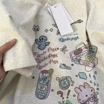 Интересная милая женская футболка с круглым вырезом и принтом из чистого хлопка, летняя модная тенденция, повседневный удобный топ с короткими рукавами для пар, Harajuku M белый