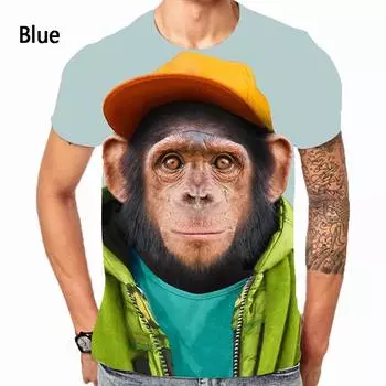 Интересная обезьянка 3D принтованная взрослая повседневная футболка с коротким рукавом большие размеры мужские летние футболки S