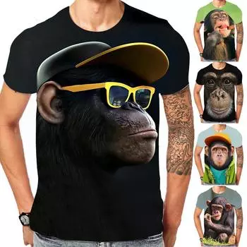 Интересная обезьянка 3D принтованная взрослая повседневная футболка с коротким рукавом большие размеры мужские летние футболки S