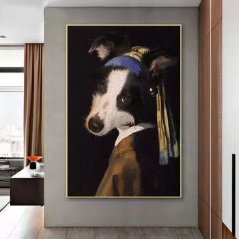 Интересное искусство жемчужных сережек, знаменитая фреска с изображением девушек, портретное искусство собаки, живопись маслом, украшение гостиной 21cm30cm NoFrame