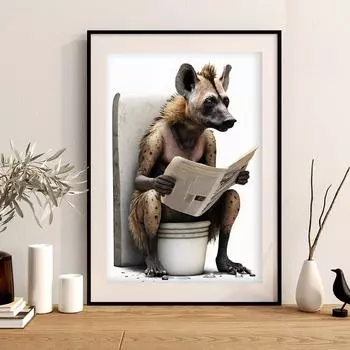 Интересное настенное искусство для ванной комнаты с животными, гиена, читающая газету, украшение для дома, креативная картина 21cm30cm NoFrame