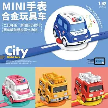 Интересные электронные часы из сплава с обратной индукцией, мультяшный автомобиль со звуком и светом, детские игрушечные часы для машин красный