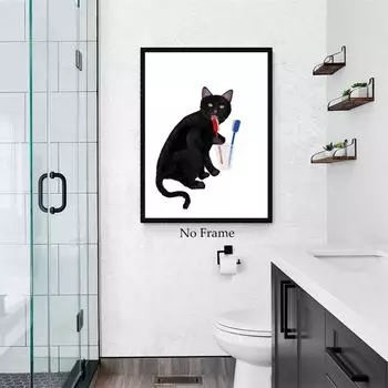 Интересные черно-белые иллюстрации домашних животных. Милые картины животных. Плакат с изображением черной кошки. Ванная комната на стене туалета. 21cm30cm NoFrame