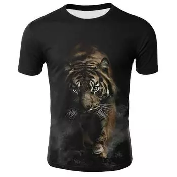 Интересные футболки с рисунком тигра, Мужская летняя модная футболка с животным принтом, трендовая индивидуальная крутая блузка, футболки с короткими рукавами S
