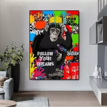 Интересные граффити, постеры с милыми животными, принты на холсте на стене, гостиная, украшение дома в стиле поп-арт 21cm30cm NoFrame