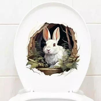 Интересные наклейки для унитаза с животными, самоклеящиеся водостойкие наклейки на крышку унитаза с совой, медведем и кроликом для ванной комнаты, декор для туалета