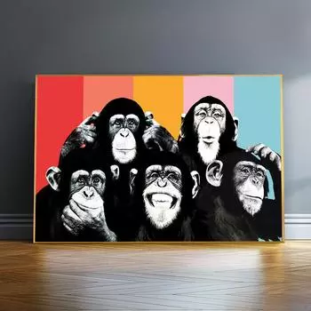Интересные пять обезьян, картина маслом, настенные постеры и принты, современные граффити, животные 21cm30cm NoFrame