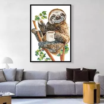 Интересные животные, ленивые, холст, картина, напитки, кофе, фотографии, печать, стены гостиной, кафе 21cm30cm NoFrame