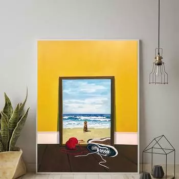 Интересный абстрактный пляжный холст, скандинавский винтажный пляж, собака и детская спальня для дома 21cm30cm NoFrame