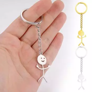 Интересный брелок из нержавеющей стали с забавным персонажем на среднем пальце One Size серебряный