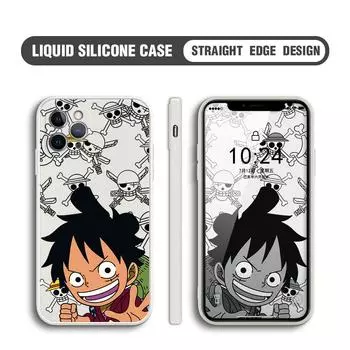 Интересный чехол для телефона Luffy для iPhone 15, 14, 13, 12, 11, Samsung Galaxy S23 S22 A52 A52S, мягкие квадратные жидкие силиконовые чехлы с полной защитой iPhone 13 Mini чёрный