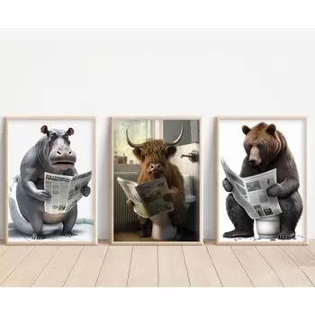 Интересный настенный художественный плакат для ванной комнаты, горная корова, бегемот, медведь, украшение для комнаты 21cm30cm NoFrame