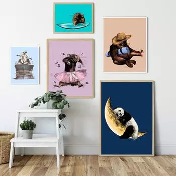 Интересный постер с мышью для балета и танца, серфинг, обезьяна, настенная живопись маслом, панда, сон, луна, интересные фотографии 21cm30cm NoFrame