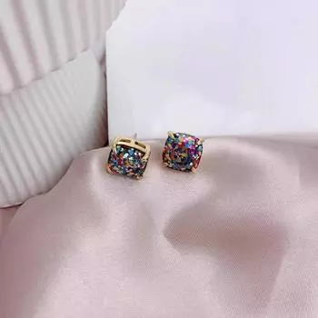 Interest Light Luxury Special Discount New Fashion Elegant Elegance Classy Sequin Glaze and Colours Daisy Bee Exquisite and Versatile Stud Earrings Square Colorful Sequin