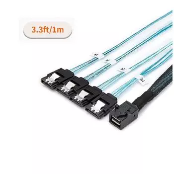 Internal HD Mini SAS SFF-8643 to 4 SATA Connect to Hard Drive Cable 1M