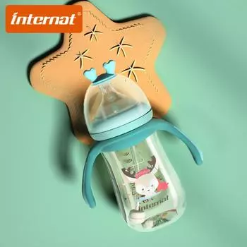 INTERNAT Ширококалиберная термохромная бутылочка из PPSU с защитой от метеоризма, 240 мл, соломенная детская бутылочка с защитой от падения с ручкой 240ml розовый