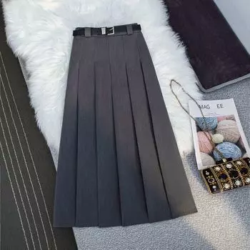 International Brand Counter Withdrawal ~ Gray Suit Skirt Female Spring and Summer Small Pleated Draping Effect A- line Dress Grey S
