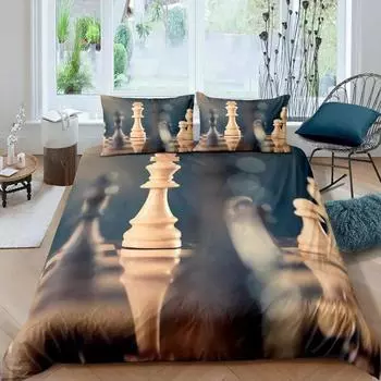 International Chess Duvet Cover Set Queen Size Chess Lovers Постельное белье для детей и взрослых Микрофибра Черная основа 23 шт Пододеяльник 70x133cm 2pcs
