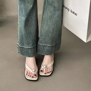 Internet celebrities popular soft-soled flip-flops shoes women wear 2024 summer new casual versatile beach sandals 35 чёрный