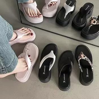 Internet celebrities popular thick-soled flip-flops women s summer wear 2025 spring new heightening versatile casual cool slippers 35 чёрный