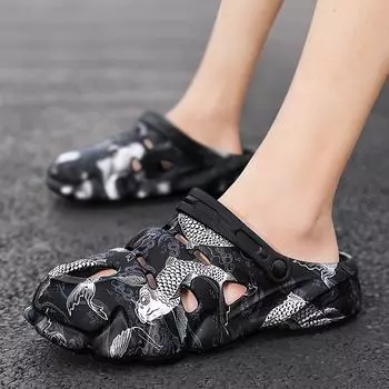 Internet Celebrities Step On Shit Feeling Men Hole Shoes Trend Chinese Style Guochao Personality Camouflage Sandals Men 39/40 белый