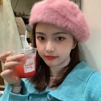 Знаменитости Интернета с одинаковым пушистым беретом, женская осенне-зимняя универсальная мода, британская ретро-длинная плюшевая шляпа художника из кролика M56-58cm чёрный