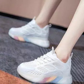 Internet celebrities with the same white shoes Rainbow women 2025 summer new mesh breathable sneakers thick sole heightening dad shoes 35 оранжевый