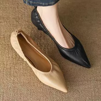 Internet celebrity 2024 pointed cat heel single shoes women s summer soft skin shallow mouth middle heel commuter professional work high heels spri 34 чёрный