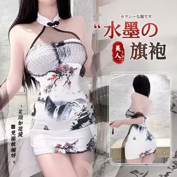 Одежда интернет-знаменитости Новое улучшенное печатное ципао Сексуальное нижнее белье С открытой спиной Облегающее С разрезом Юбка-карандаш Китайский стиль Ночная сорочка one size