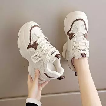 Internet celebrity dad shoes women s feet small inner height sports shoes 2024 new summer thick-soled mesh white shoes lightweight 35 хаки