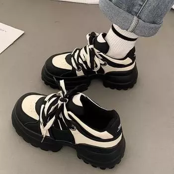 Internet celebrity dad shoes women super fire 2025 new popular summer thick-soled high-top small man height increase casual sports shoes 35 чёрный